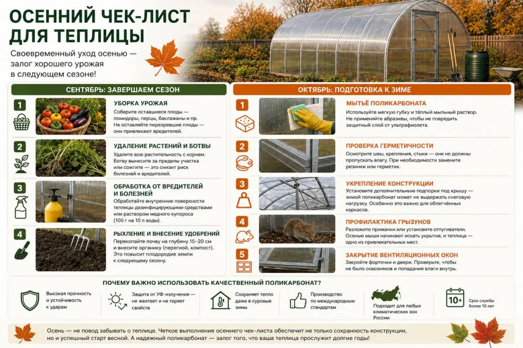 Что делать с теплицей осенью: чеклист на сентябрь-октябрь