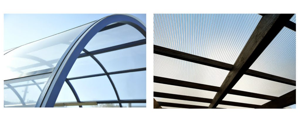 Фото двух видов поликарбоната для веранды: Сотовый и Монолитный